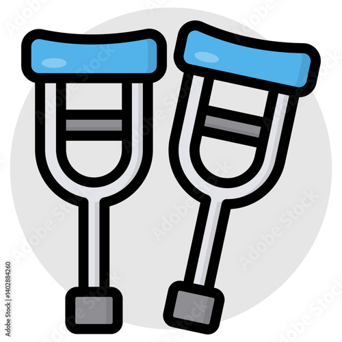 Walking sticks icon, flat design of crutches