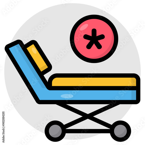 Patient bed icon, flat design of stretcher