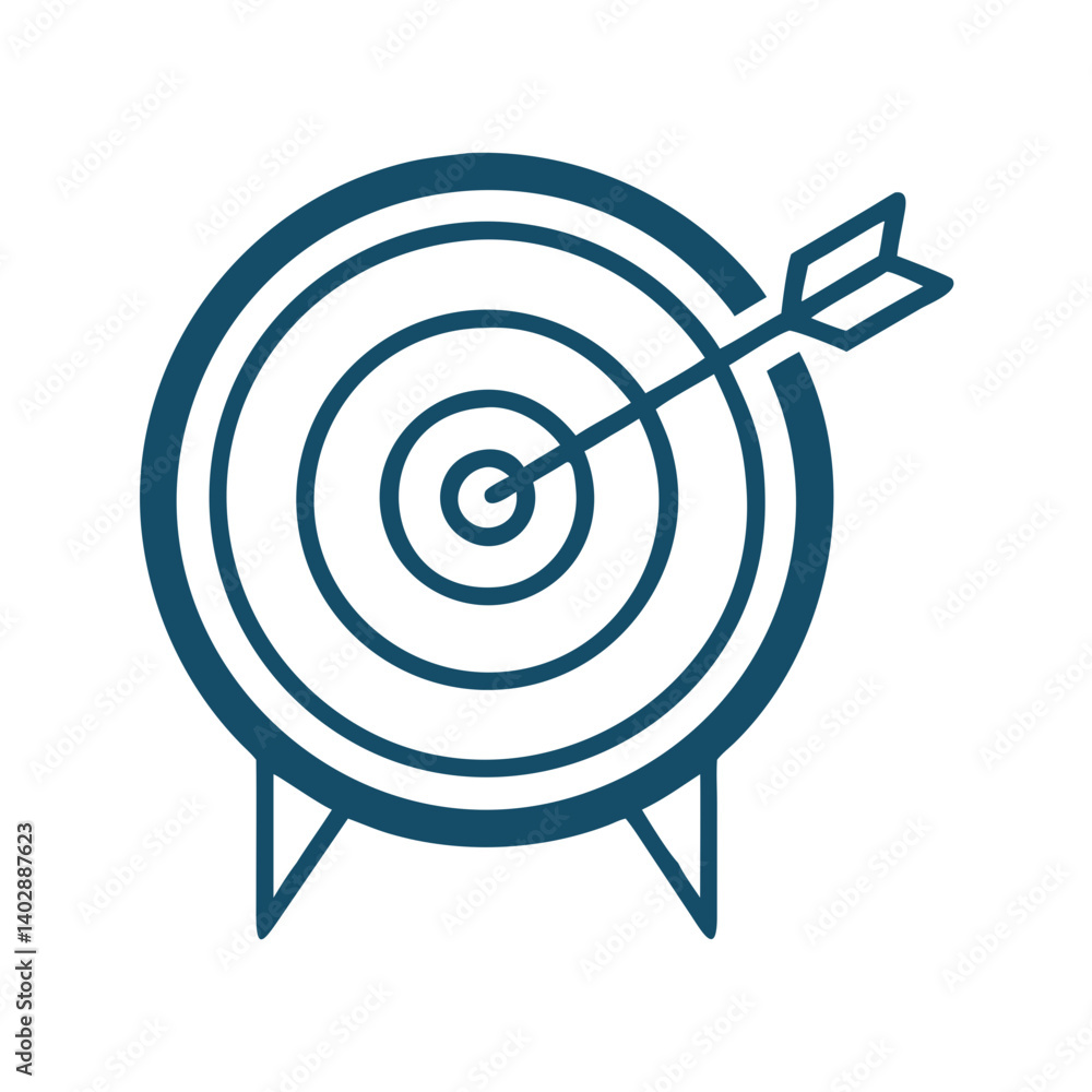 Dartboard with Arrow Icon Representing Competitive Game and Precision Dartboard with Arrow Icon Representing Competitive Game and Precision