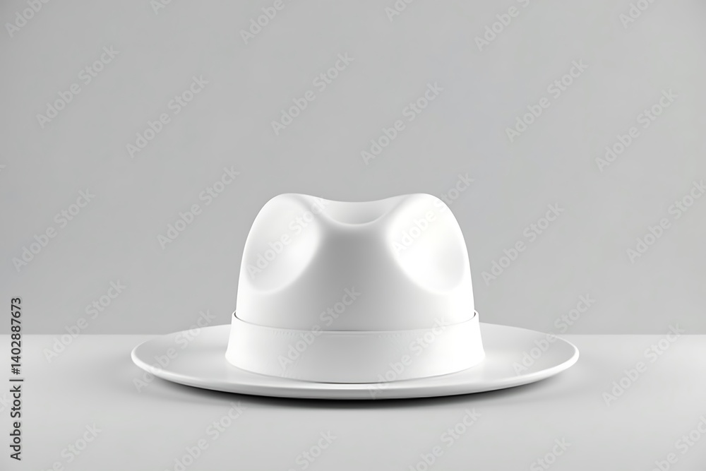 White fedora hat on plate minimalist design clean White fedora hat on plate minimalist design clean