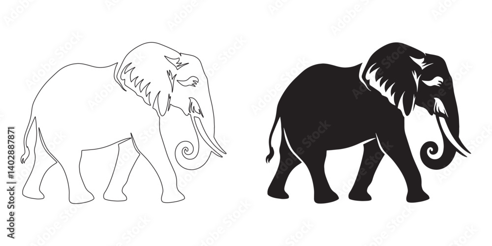 Fototapeta premium Smooth elephant silhouette for digital use – professionally drawn vector and line art – elephant icon – minimalist elephant outline – elephant illustration