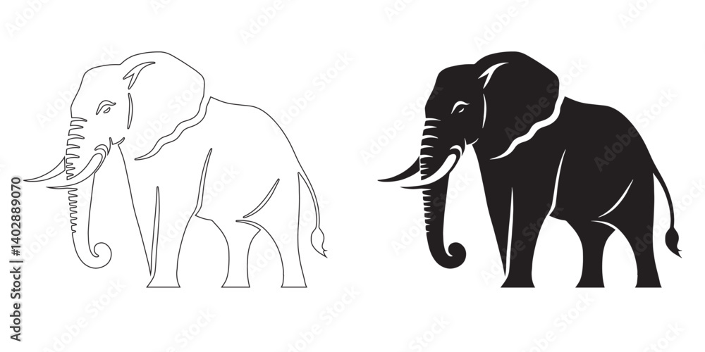 Fototapeta premium Bold and professional elephant silhouette illustration – high-quality vector with smooth lineart – elephant icon – minimalist elephant outline – elephant line art