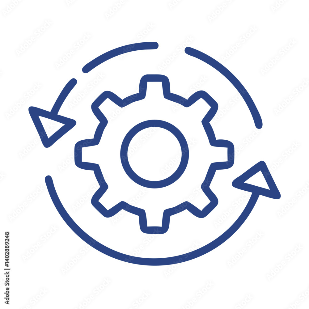 Gear with Arrows Icon Representing System Update and Process Optimization Gear with Arrows Icon Representing System Update and Process Optimization