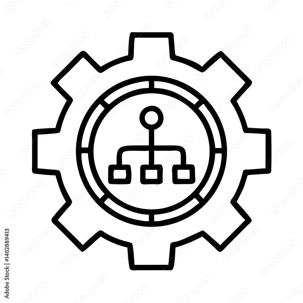 Gear with Network Diagram Icon Representing Organization and System Management Gear with Network Diagram Icon Representing Organization and System Management