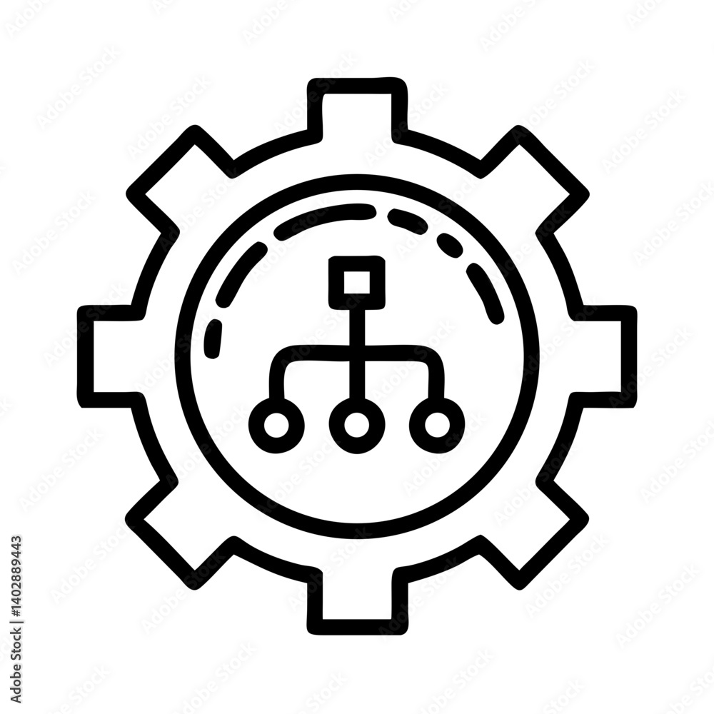 Gear with Network Diagram Icon Representing Organization and System Management Gear with Network Diagram Icon Representing Organization and System Management