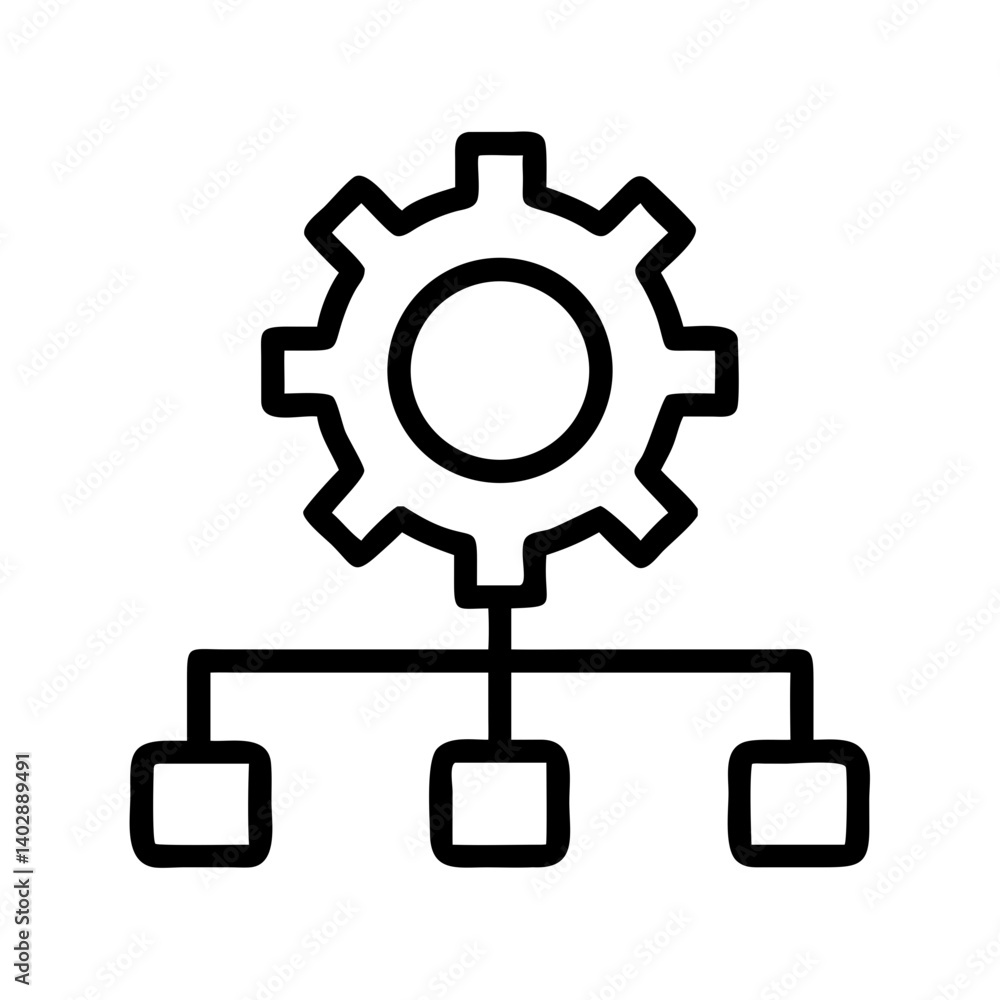 Gear with Network Diagram Icon Representing Organization and System Management Gear with Network Diagram Icon Representing Organization and System Management
