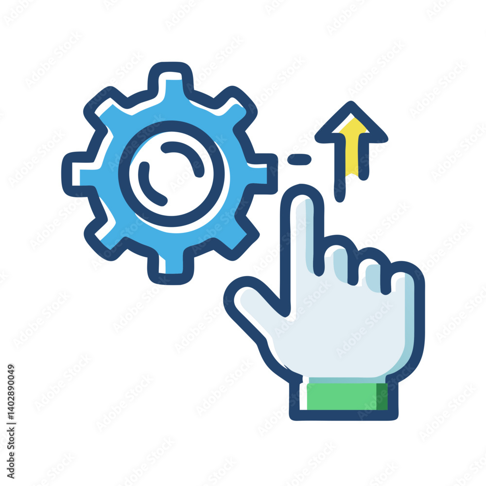 Hand Pressing Gear Icon Representing Workflow and Process Management Hand Pressing Gear Icon Representing Workflow and Process Management