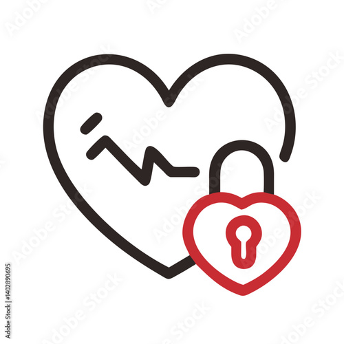Heart with Lock Symbol Icon Representing Heart Disease and Cardiovascular Protection