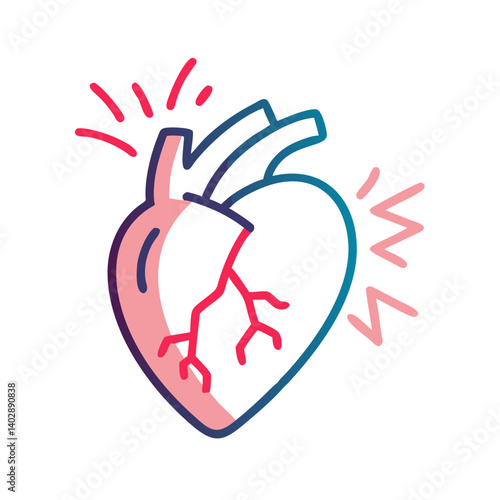 Heart with Pain Lines Icon Representing Cardiac Pain and Heart Conditions