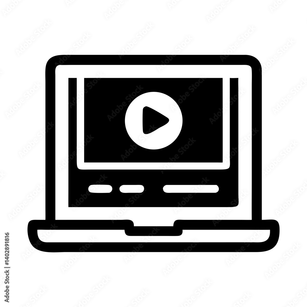 Laptop with Play Button Icon Representing Online Streaming and Media Playback Laptop with Play Button Icon Representing Online Streaming and Media Playback