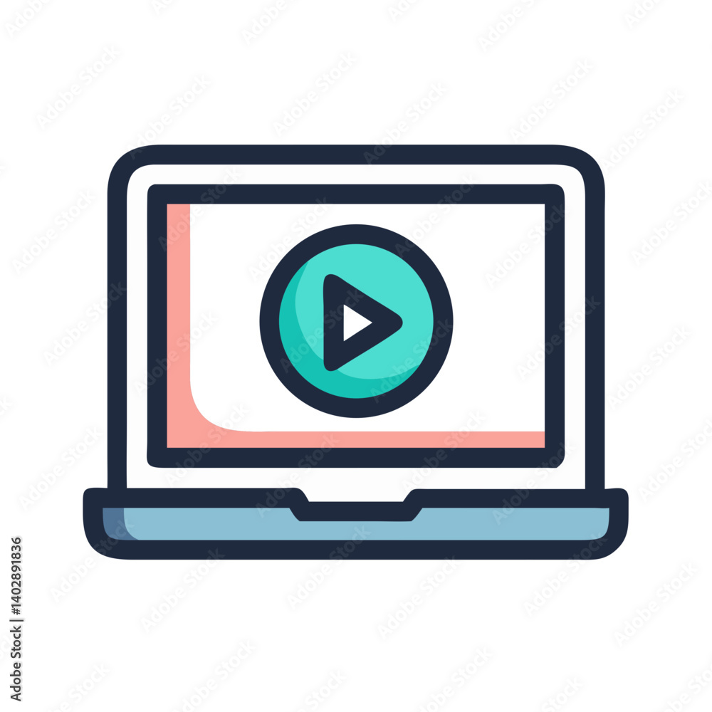 Laptop with Play Button Icon Representing Online Streaming and Media Playback Laptop with Play Button Icon Representing Online Streaming and Media Playback