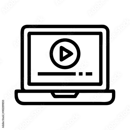 Laptop with Play Button Icon Representing Online Streaming and Media Playback