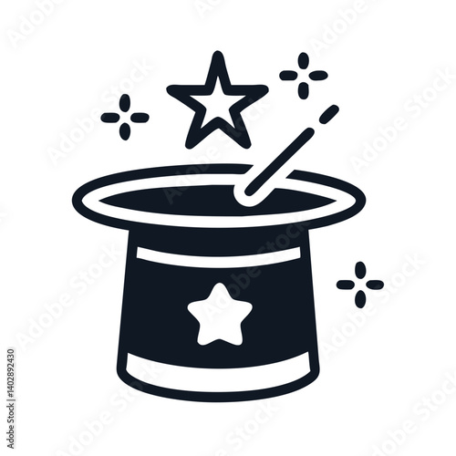 Magician Hat with Star Icon Representing Magic Shows and Illusionist Performances