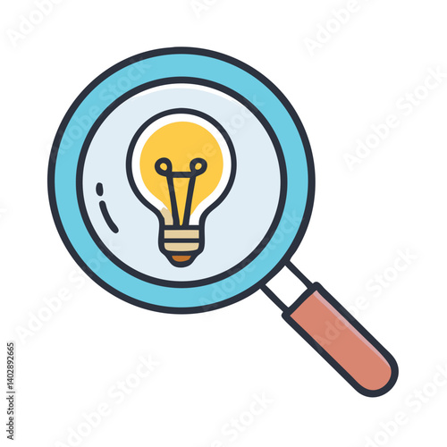 Magnifying Glass with Light Bulb Icon Representing Creative Thinking and Innovation