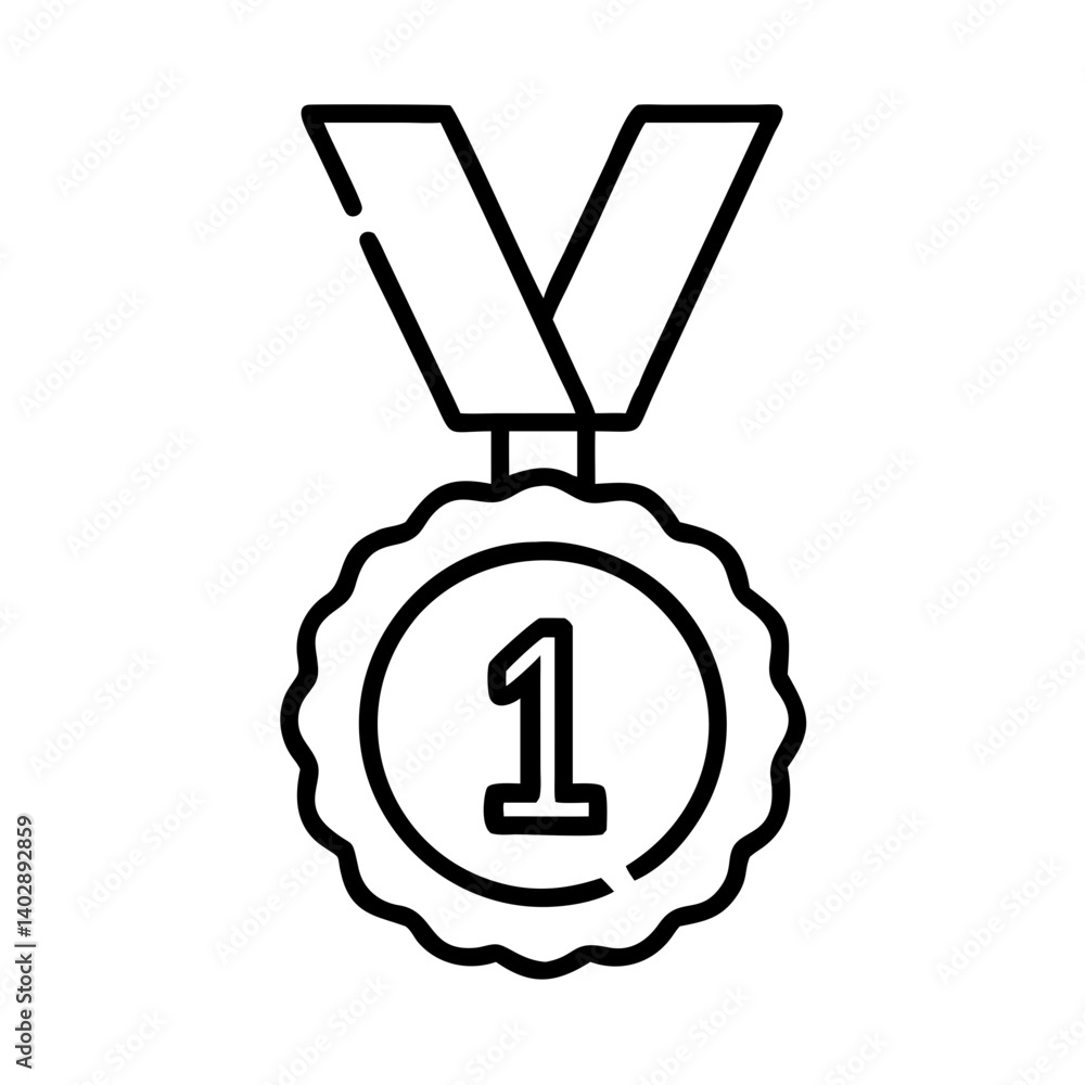 Medal with Number One Icon Representing First Place and Top Achievement Medal with Number One Icon Representing First Place and Top Achievement
