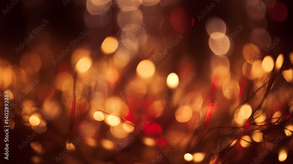 Obraz premium Blurred view of christmas lights with warm and red hues in background