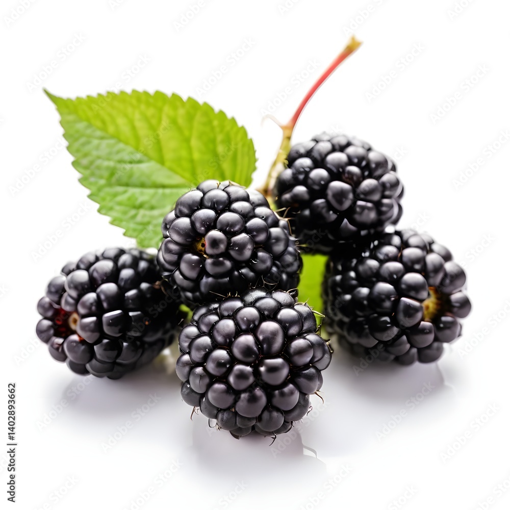Fototapeta premium Fresh Blackberries with Green Leaf