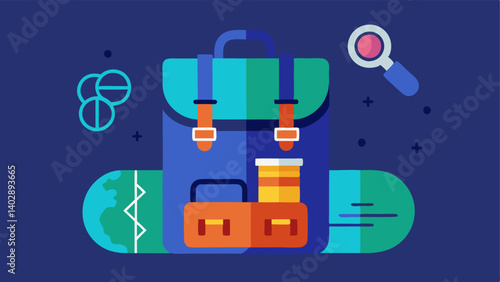 Travel Friendly An illustration of a backpack with a DNA sequencer peeking out surrounded by travel gear like a map and binoculars emphasizing portability.