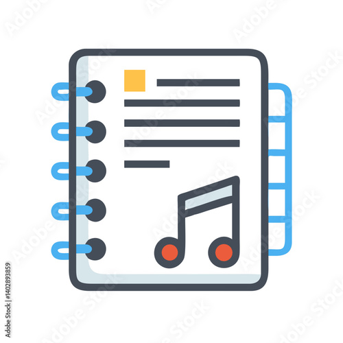 Notebook with Music Notes Icon Representing Songwriting and Musical Composition