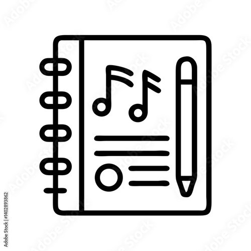 Notebook with Music Notes Icon Representing Songwriting and Musical Composition