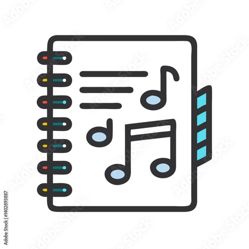Notebook with Music Notes Icon Representing Songwriting and Musical Composition