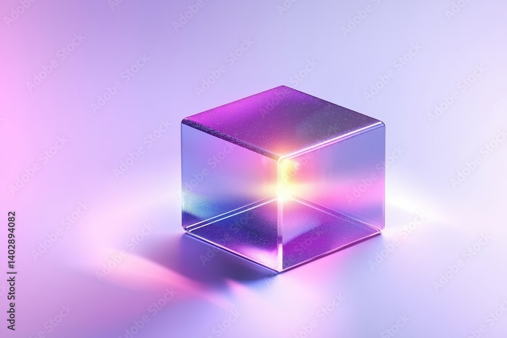 Vibrant Geometric Cube with Colorful Light Reflections on Smooth Surface Vibrant Geometric Cube with Colorful Light Reflections on Smooth Surface