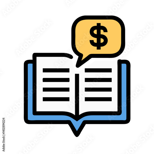 Open Book with Dollar Chat Bubble Icon Representing Business Education and Financial Literacy
