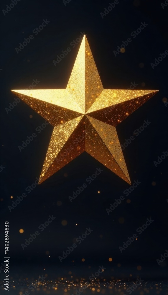 Shining gold star suspended in mid-air against a dark backdrop, light, background, abstract Shining gold star suspended in mid-air against a dark backdrop, light, background, abstract