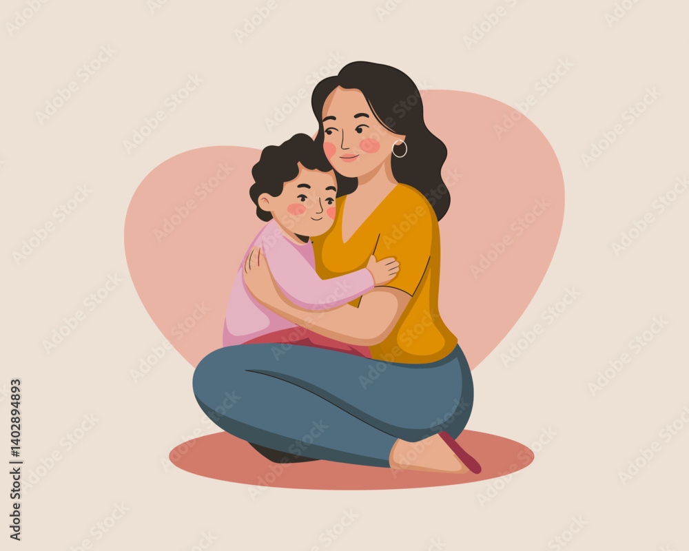 Mother's embrace: caring mom hugging her little child, family bond Mother's embrace: caring mom hugging her little child, family bond