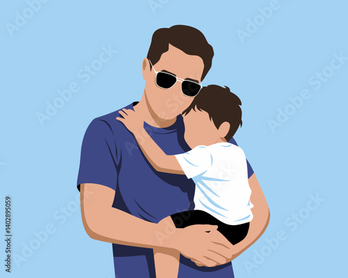 Father holding his son. Minimalist vector illustration of family bonding.