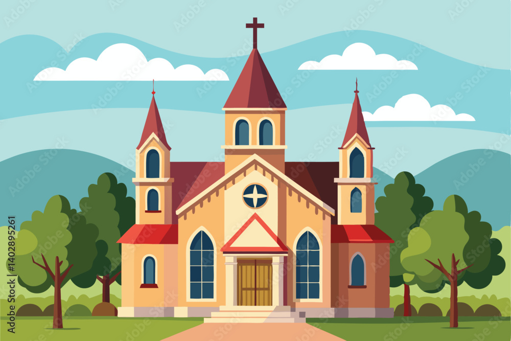 Naklejka premium church in the village vector