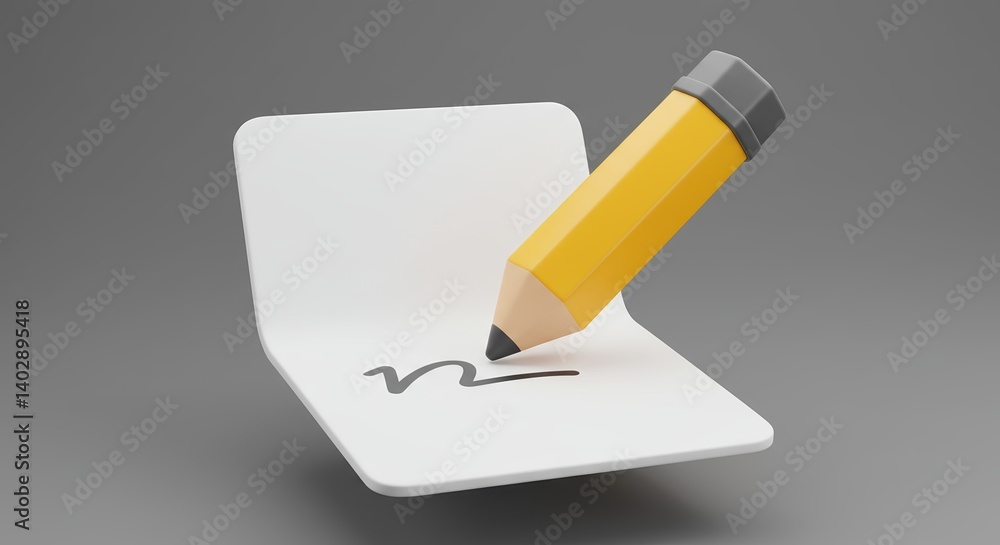 Pencil Writing on Paper Creative Concept, Education, Art Illustration Pencil Writing on Paper Creative Concept, Education, Art Illustration