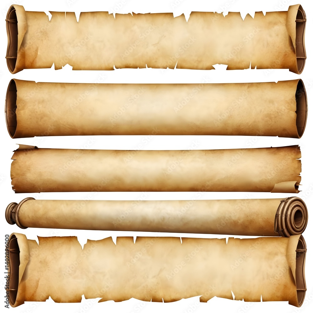 Antique Paper Scrolls Collection, Blank Parchment Banners Antique Paper Scrolls Collection, Blank Parchment Banners