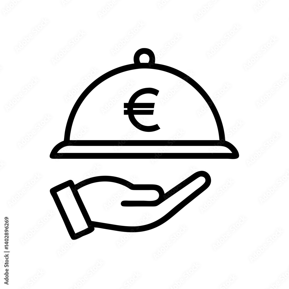 Fototapeta premium Hand offering a tip with a tray in the shape of a euro sign: a symbol of service and financial gratitude