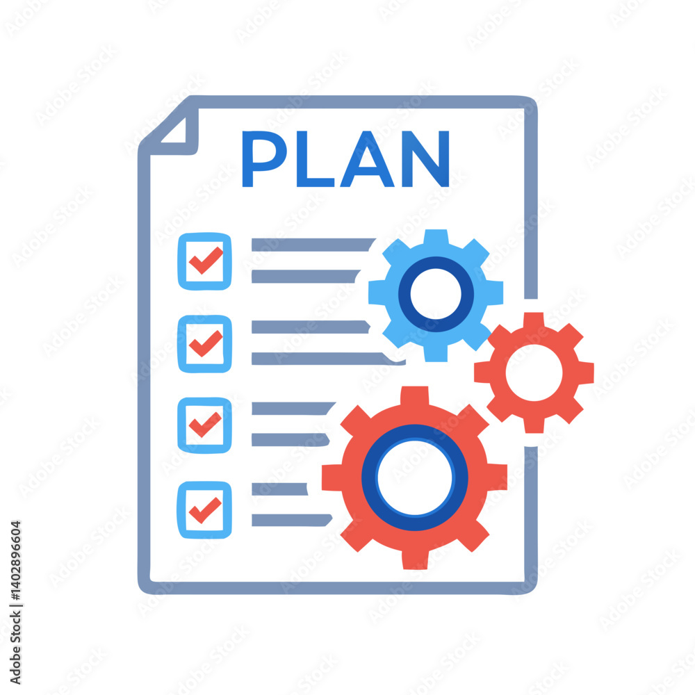 Project Plan Sheet with Gear Icon Representing Task Management and Workflow Planning Project Plan Sheet with Gear Icon Representing Task Management and Workflow Planning