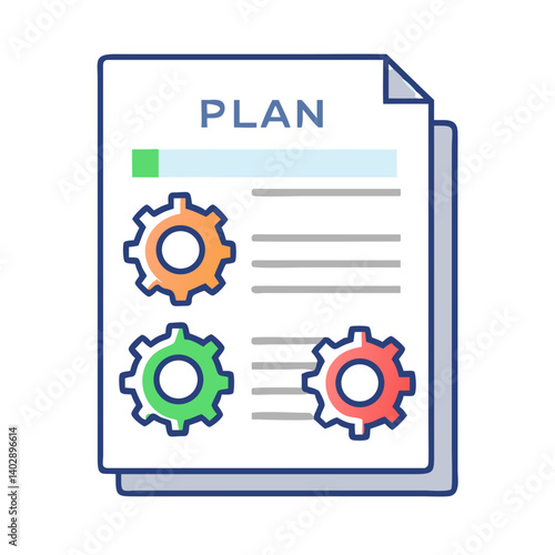 Project Plan Sheet with Gear Icon Representing Task Management and Workflow Planning