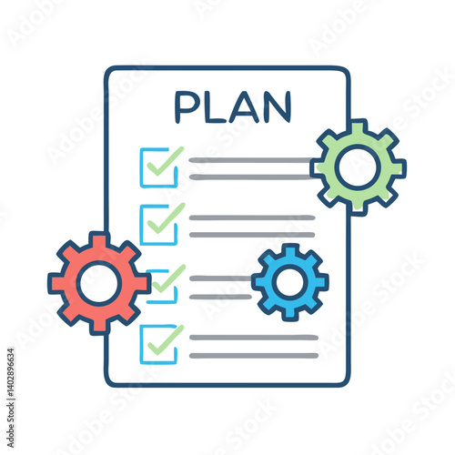 Project Plan Sheet with Gear Icon Representing Task Management and Workflow Planning