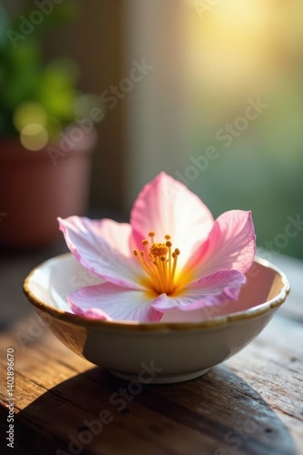 Wallpaper Mural A delicate flower in a shallow dish with soft focus and blurred background, blurred background, Torontodigital.ca