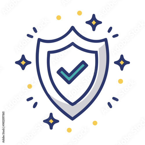 Shield with Sparkles Icon Representing Secure Protection and Trusted Safety