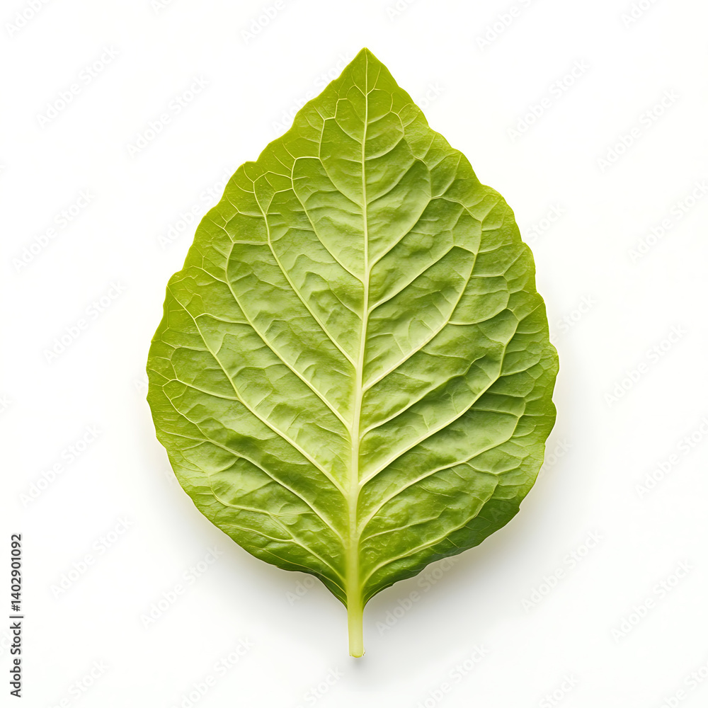Obraz premium A crisp fresh lettuce leaf with smooth edges and bright green color, isolated white background, hyperrealism art style