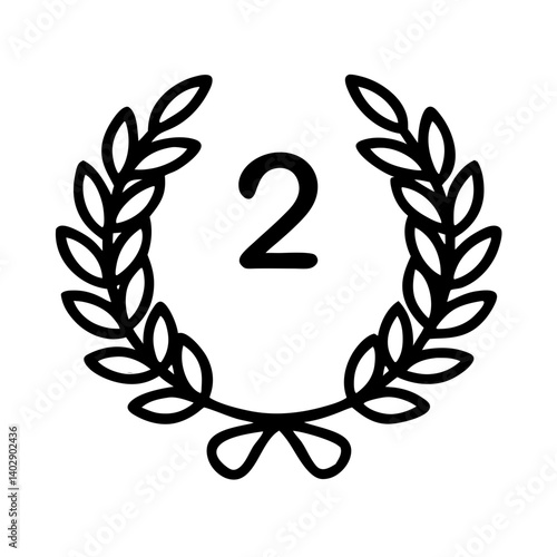 Wreath with Number Two Representing Second Place and Achievement Recognition