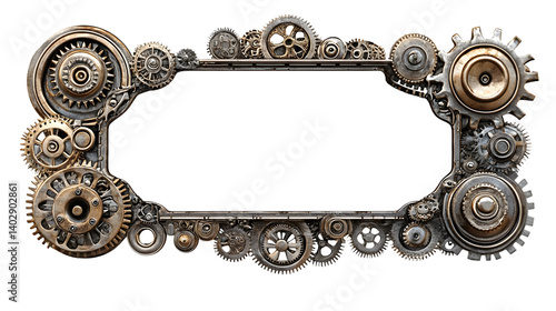 Polished Metal Sign with Intricate Steampunk Frame for Professional Marketing Displays