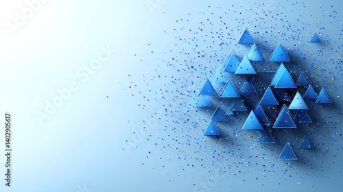 Elegant blue triangle arrangement on soft blue background creating a modern graphic design, useful for presentations and web