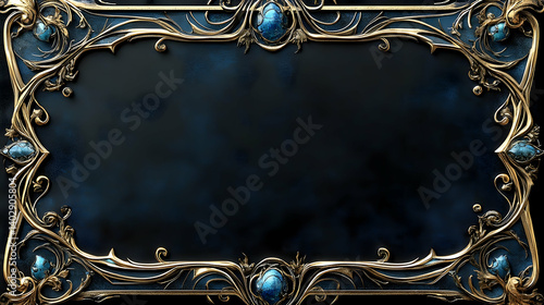 Ornate gold frame with deep blue background and turquoise embellishments.