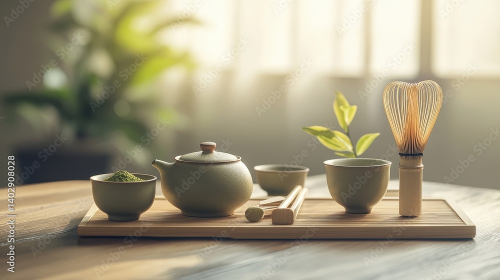 Serenity of a Japanese tea ceremony captured in a minimalistic setup with delicate teacups and matcha, evoking tranquility and mindfulness Serenity of a Japanese tea ceremony captured in a minimalistic setup with delicate teacups and matcha, evoking tranquility and mindfulness