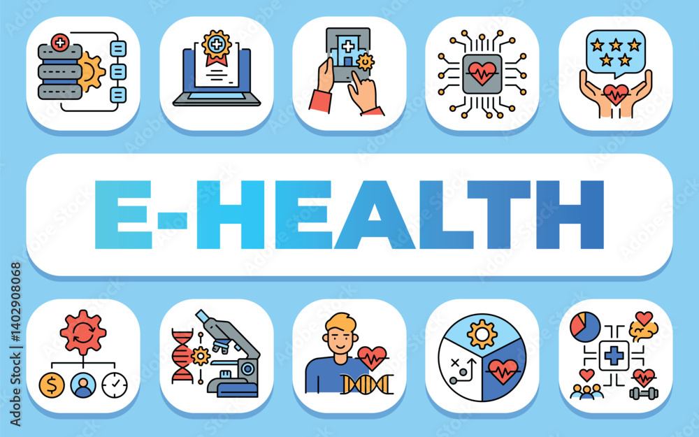 Fototapeta premium E-Health text concept. Shablon for presentation and Infographics.