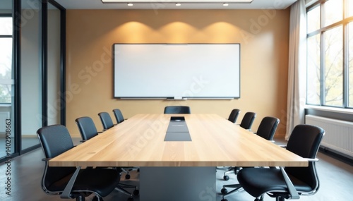 Wallpaper Mural conference room with empty table and whiteboard background, corporate setting, conference room, blank Torontodigital.ca