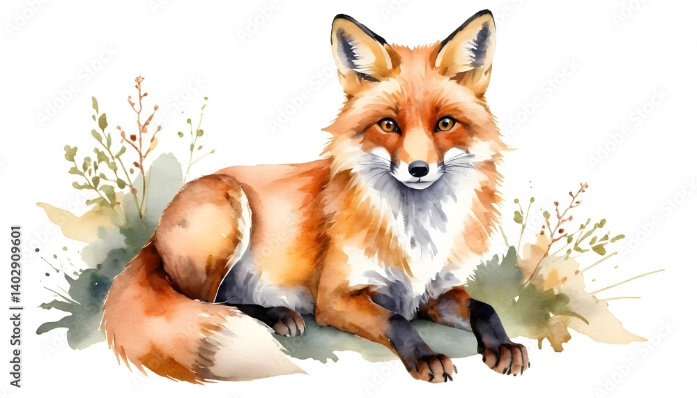 Obraz premium Watercolor Red Fox in Autumnal Setting