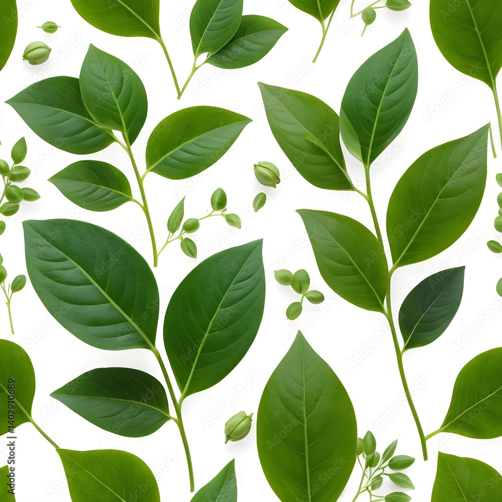 Lush Green Leaves and Buds Pattern Lush Green Leaves and Buds Pattern