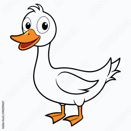 goose with cute face and black outline on white background 